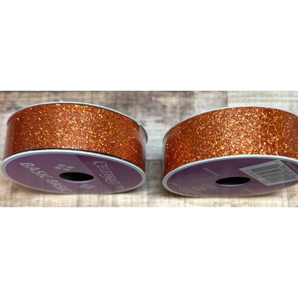 2 Celebrate It Basic- Basic Orange Glitter Ribbon 7/8-Inch Width 21 Ft Roll - Picture 1 of 3